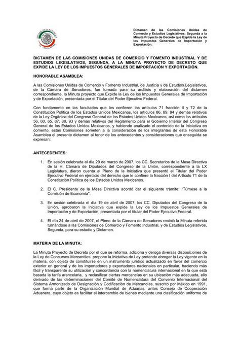 PDF DICTAMEN DE LAS COMISIONES UNIDAS DE COMERCIO La Presente