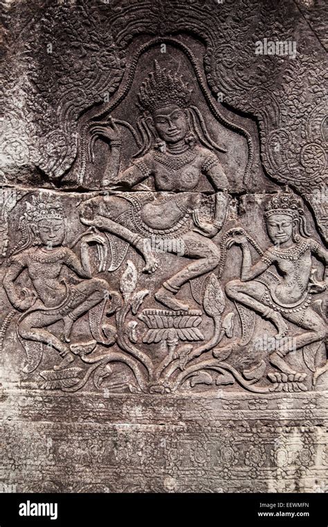 Relief Carving Of Dancing Girls At Bayon Temple Angkor Wat Cambodia