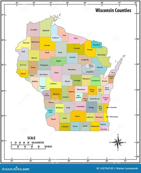 Mapa Administrativo Y Pol Tico Del Esquema Del Estado De Wisconsin Del