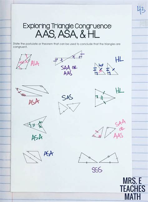 Congruent Triangles Inb Pages Congruent Triangles Geometry High