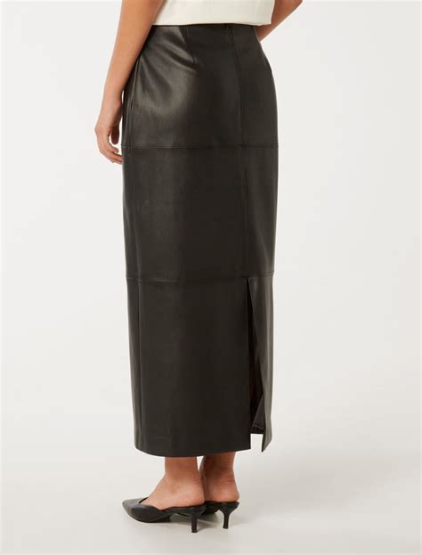 Billie Vegan Leather Maxi Skirt Black Forever New