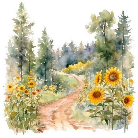 Premium Photo | Watercolor painting of a sunflower garden