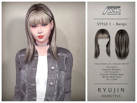 Ade Darma S Ryujin Style 1 With Bangs Hairstyle Sims Hair Sims 4