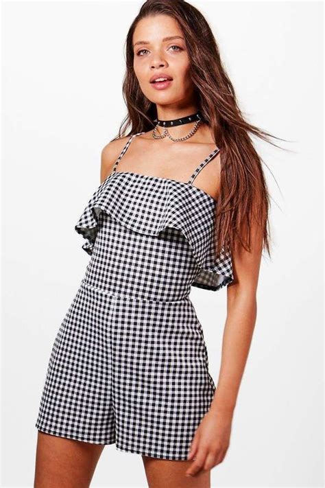 Boohoo Gingham Ruffle Romper Ropa Ropa De Moda Blusas De Moda