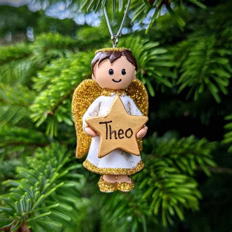 Childrens Personalised Christmas Tree Decorations Angel Star Etsy Uk