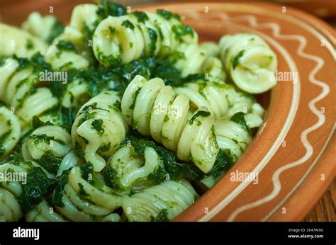 Fusilli Col Pesto Alla Genovese Classic Ligurian Dish With Basil