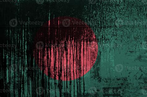 Bangladesh Flag Depicted In Paint Colors On Old And Dirty Oil Barrel