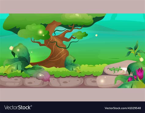 Jungle Flat Color Tree And Greenery Idyllic Wild Vector Image