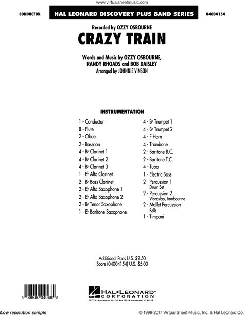 Johnnie Vinson Crazy Train Sheet Music Complete Collection For Concert Band