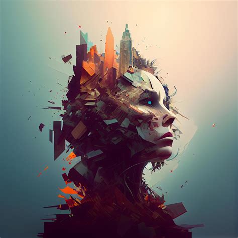 Double Exposure Portrait Of Woman Face And City Background 3D