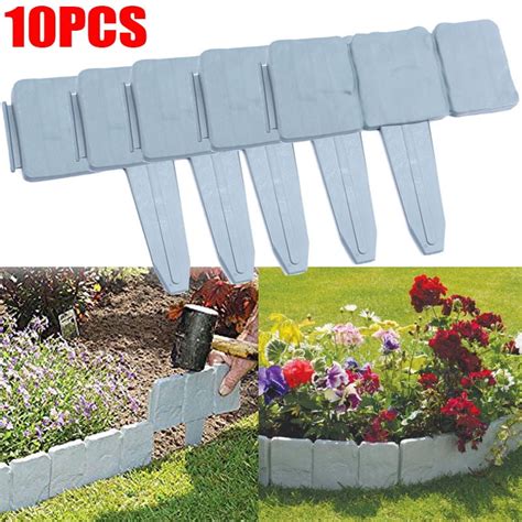 Plastic Garden Edging Border Estink 10 Pcs Grey Cobbled Stone Effect