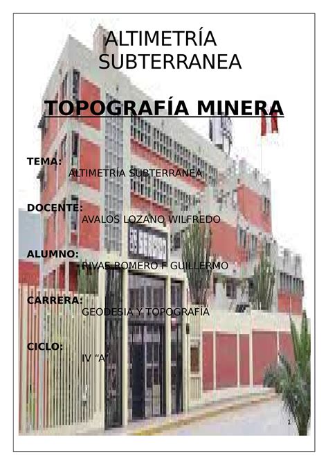 Topografia Minera Altimetr A Subterranea Topograf A Minera Tema