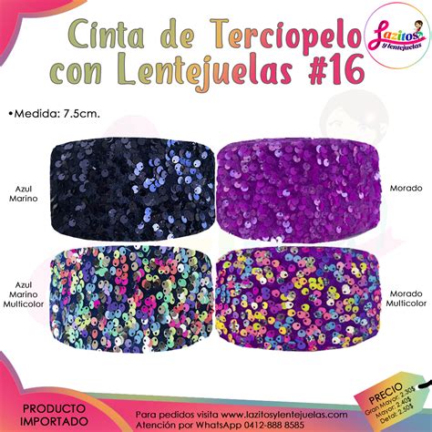 CINTA DE TERCIOPELO CON LENTEJUELAS 16 Lazitos Y Lentejuelas