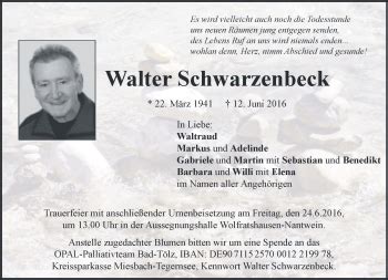 Traueranzeigen Von Walter Schwarzenbeck Trauer Merkur De