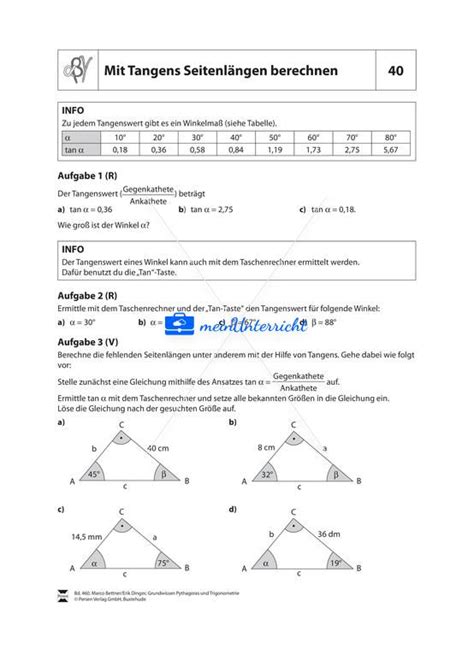 Trigonometrie Rechtwinklige Dreiecke MeinUnterricht