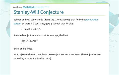 Stanley Wilf Conjecture From Wolfram MathWorld