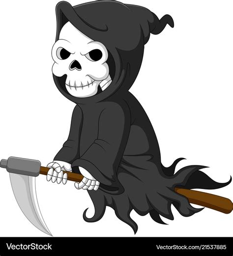 Cute Cartoon Grim Reaper Riding Scythe Royalty Free Vector