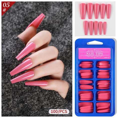 Amousa 100pcs Long Fake Nails Full Cover False Nail Coffin Tips