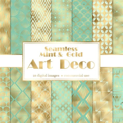 Teal And Gold Art Deco Digital Paper Seamless Deco Patterns Etsy