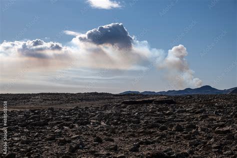 Clouds of smoke over the Fagradalsfjall volcano in Iceland Stock Photo | Adobe Stock