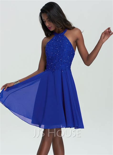 A Line Princess Halter Knee Length Chiffon Homecoming Dress With