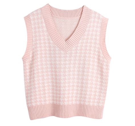 Oversized Houndstooth Knitted Vest Sweater Pastel Daisies And Daydreams