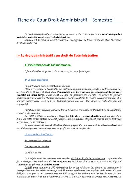 Fiches De Droit Administratif Fiche Du Cour Droit Administratif