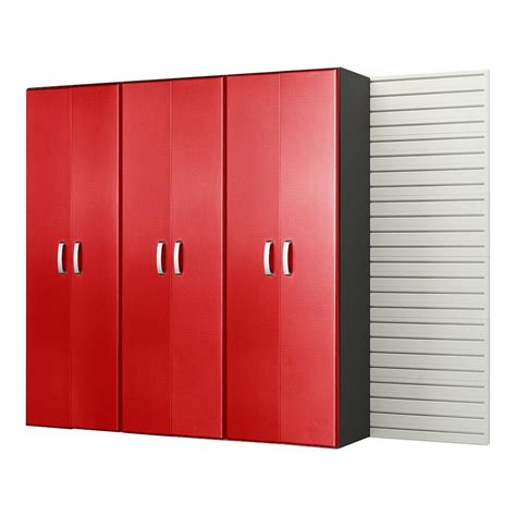 Flow Wall Modular Wall Mounted Garage Cabinet Storage Set In White Red