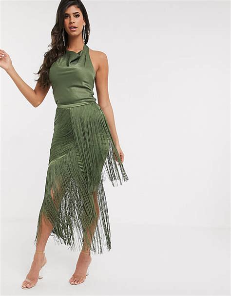 Asos Design Halter Top And Fringe Skirt Co Ord Asos