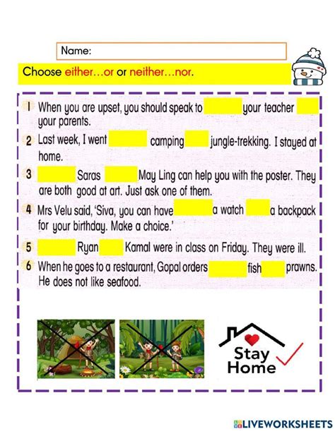 Either Or And Neither Nor Interactive Worksheet Live Worksheets