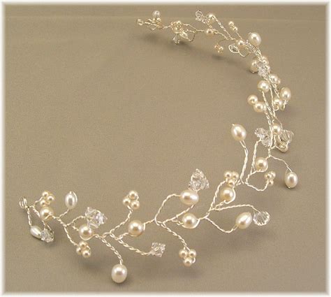 Ivory Cream Pearl Wedding Gown Tiara Hair Vine Tiaras Ivory Pearl