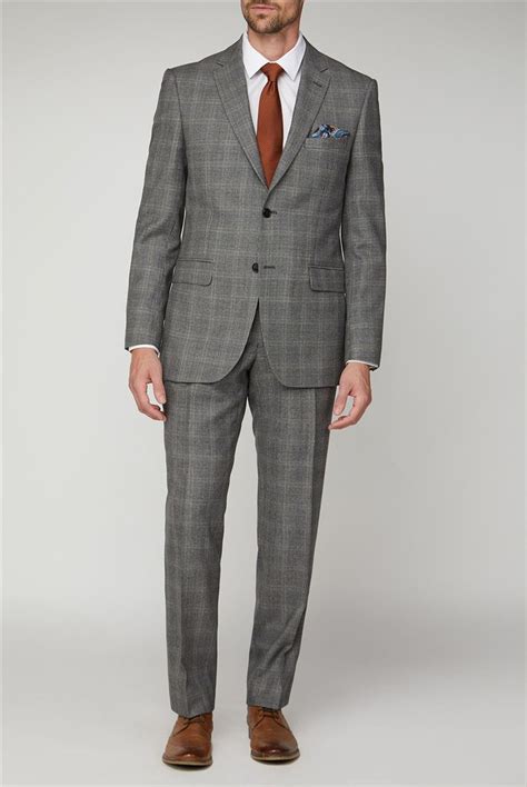 Alexandre Of England Grey And Rust Checked Suit Suit Direct