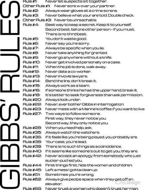 Ncis Gibbs' Rules Printable List