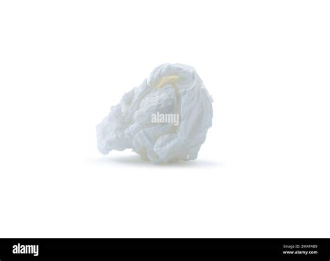 Single Screwed Or Crumpled Tissue Paper After Use Is Isolated On White