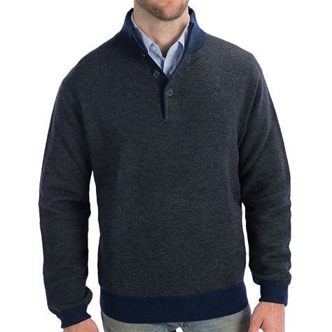 Toscano Button Mock Neck Sweater Merino Wool Acrylic For Men Save