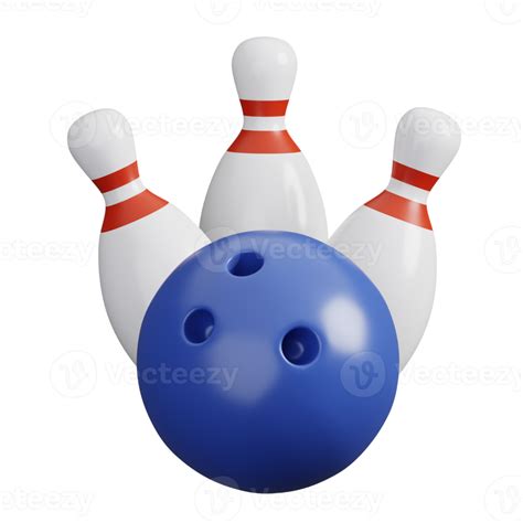 Blue Bowling Ball With Three Pin Isolated Sports Fitness And Game