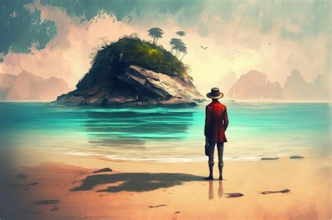 Premium Ai Image Castaway Stranded On An Island Beach Fantasy Concept