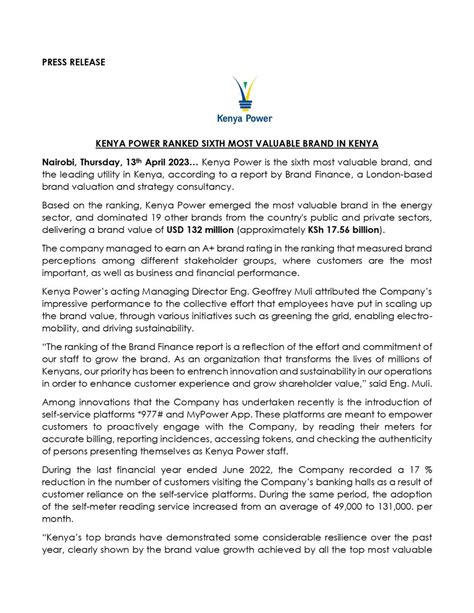 The Kenya Power Lighting Company Plc On Twitter Press Release