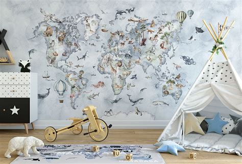 WORLD MAP Wallpaper / Watercolor Art / Soft Color Wallpaper / Forest ...