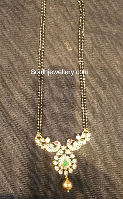 Black Beads Chain With Peacock Pendant Indian Jewellery Designs