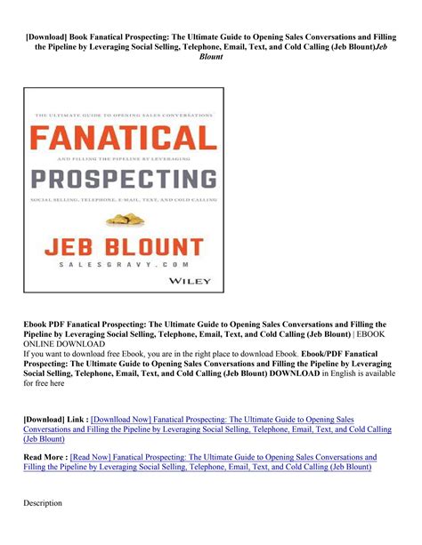 Pdf Download Fanatical Prospecting The Ultimate Guide To Opening