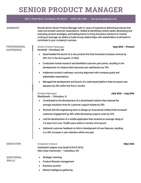 Senior Product Manager Resume Example And Free Download