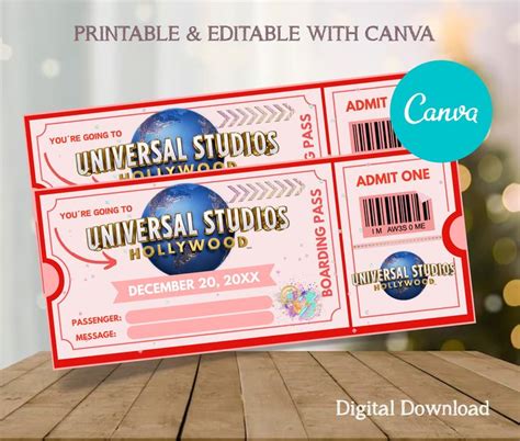 Editable In Canva Universal Studios Ticket Surprise Universal Studios