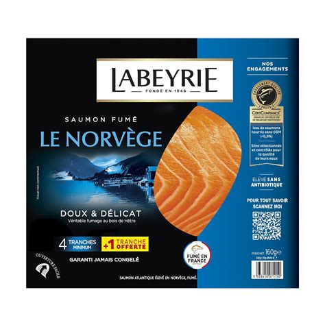 Saumon fumé le Norvège LABEYRIE la barquette de 5 tranches 160g à