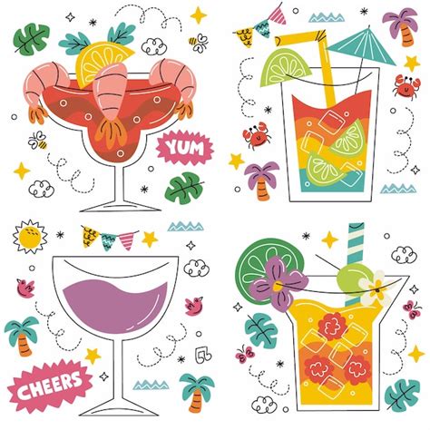 Colecci N De Pegatinas De Bebidas Doodle Vector Gratis