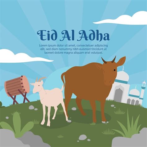 Eidha cabra vaca campo mezquita qurban ilustración Vector Premium