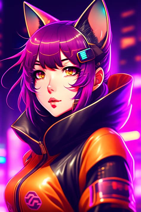 Lexica Portrait Of A Cute Anime Cyber Ninja Cat Girl In A Retro