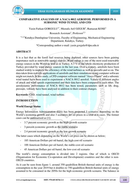 (PDF) COMPARATIVE ANALYSIS OF A NACA 0012 AEROFOIL PERFORMED IN A SUBSONIC WIND TUNNEL AND CFD