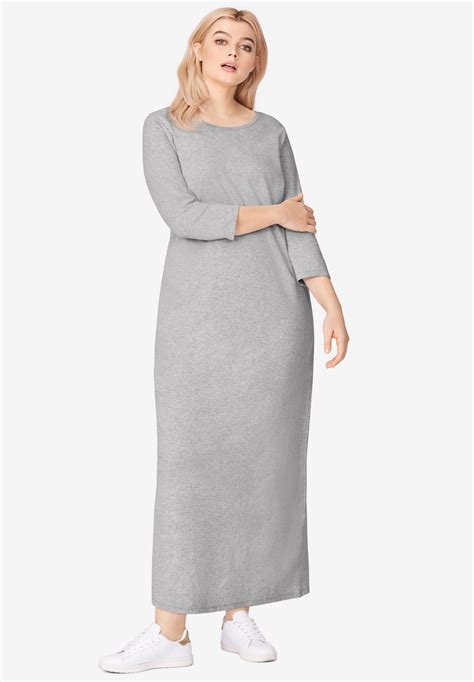 3 4 Sleeve Knit Maxi Dress By Ellos® Plus Size Maxi Dresses Woman Within