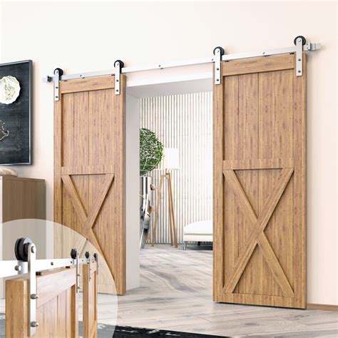 Homacer Brushed Nickel Sliding Barn Door Hardware Kit For Two Double